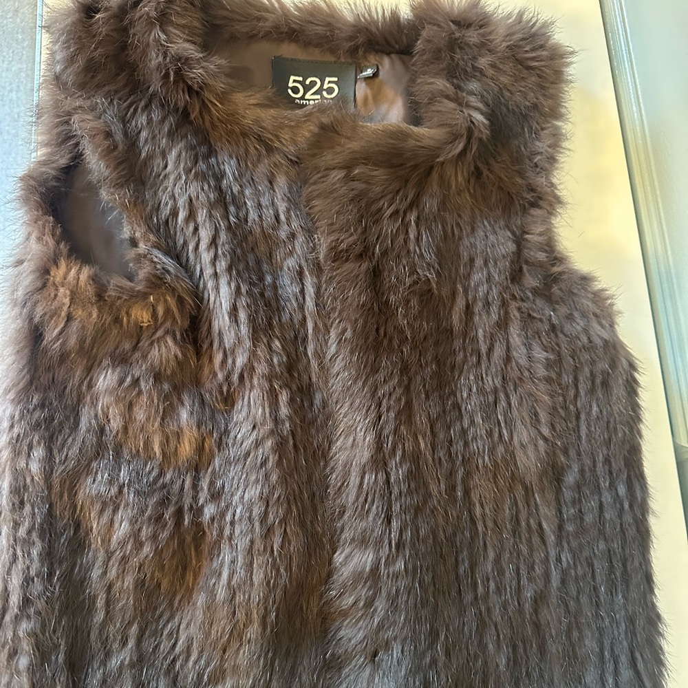 525 America Revolve Women’s Natural Rabbit Fur Brown Vest Small - Picture 2 of 13